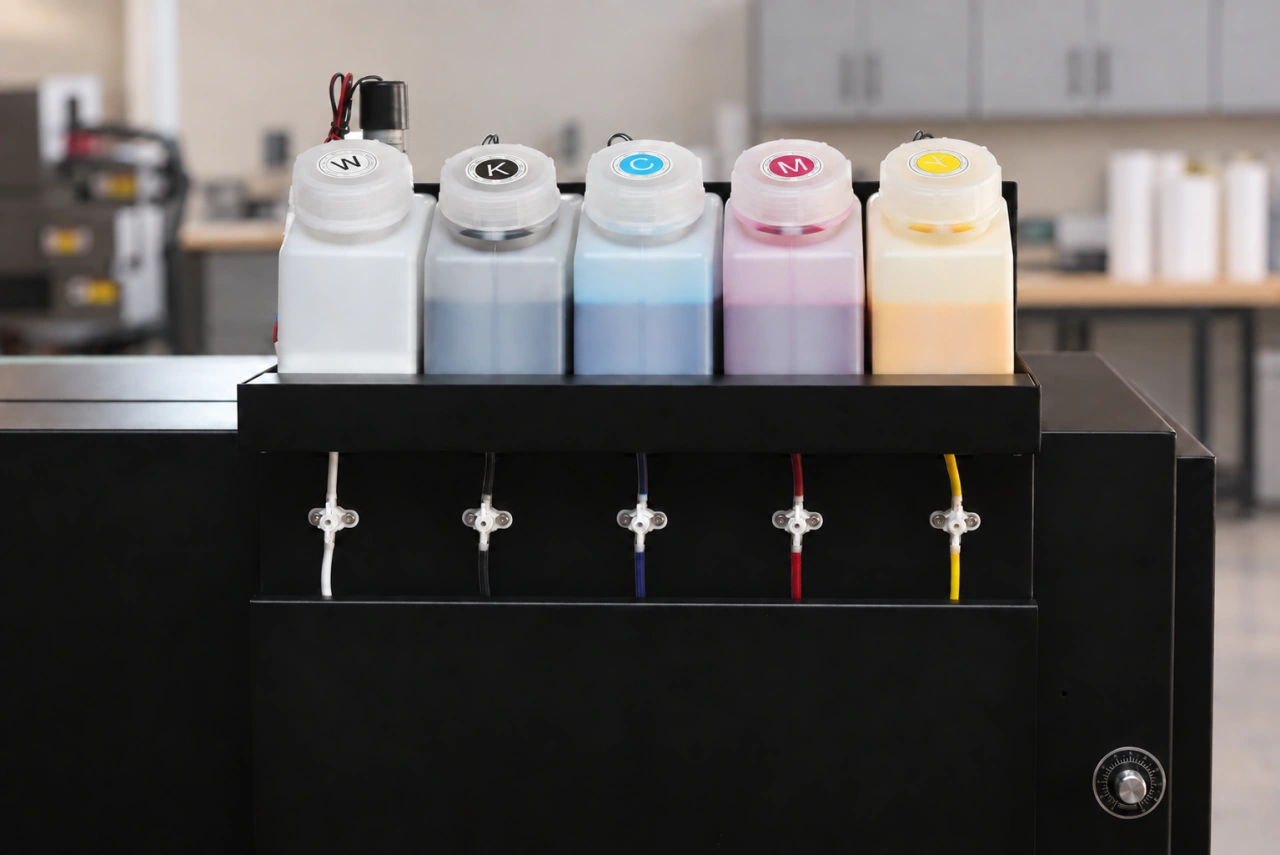 Colibri DTF ULTIMA R620 — ink supply detail in a clean production workshop