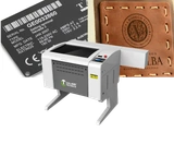 Laser equipment promotional composite with example decorative or marked sample imagery