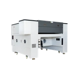 Rear of the laser machine showing cabinet panels and an extraction connection