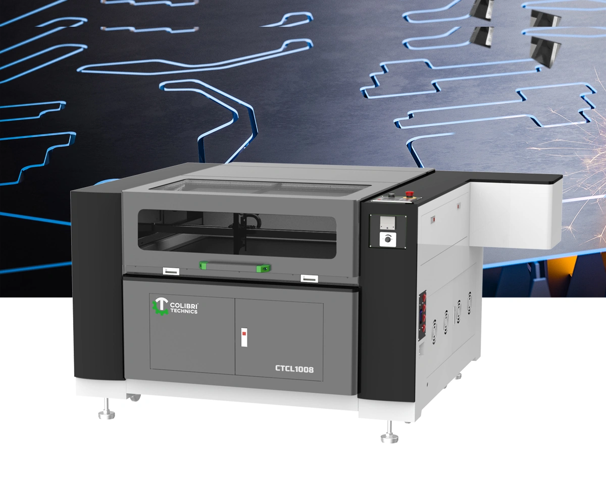 Laser equipment promotional composite with example decorative or marked sample imagery
