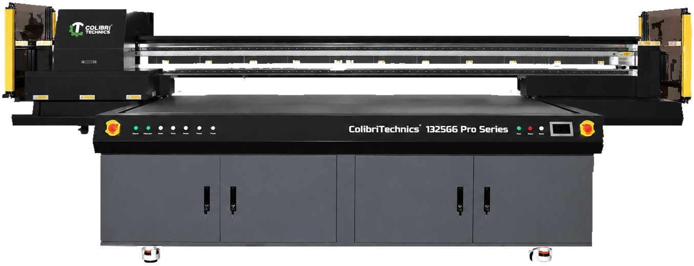 Colibri 1325G6 Pro Series LED-UV flatbed printer in the approved frontal view